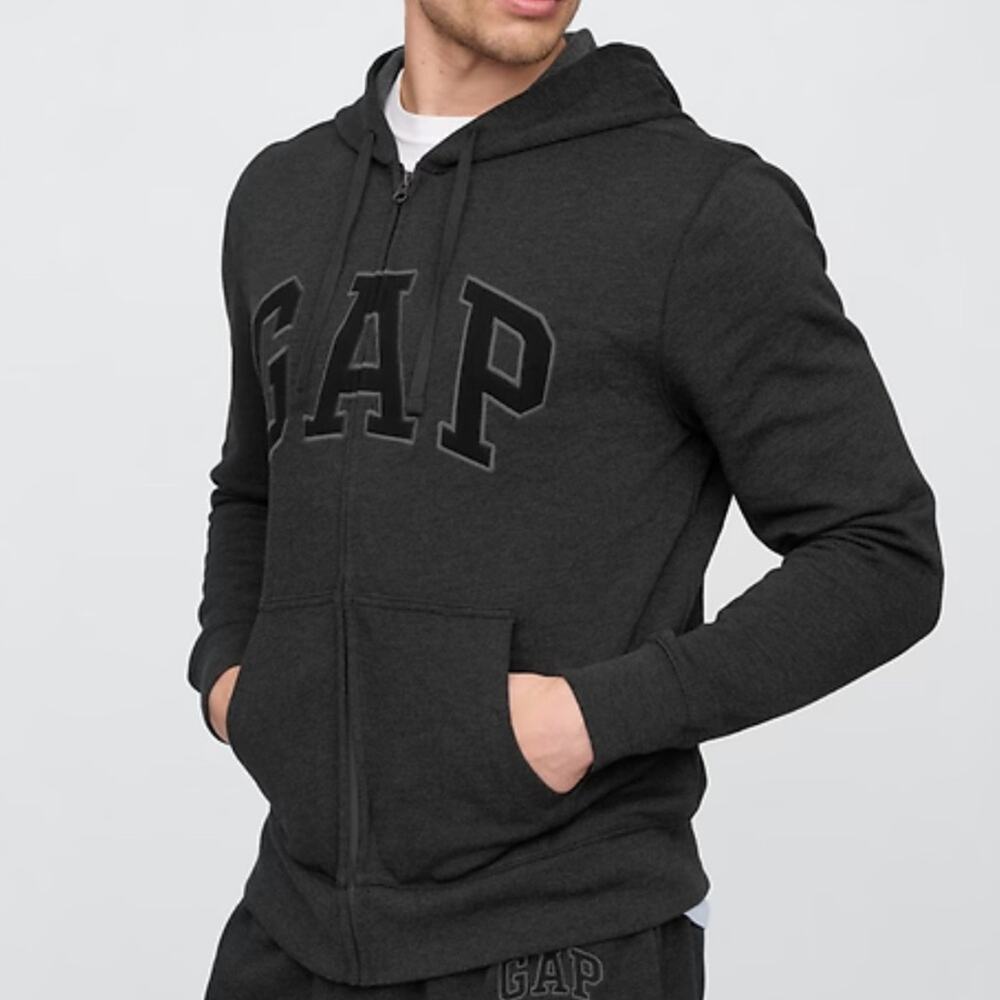 GAP Factory Relaxed Heritage Gap Logo Zip Hoodie Dark Grey Men’s